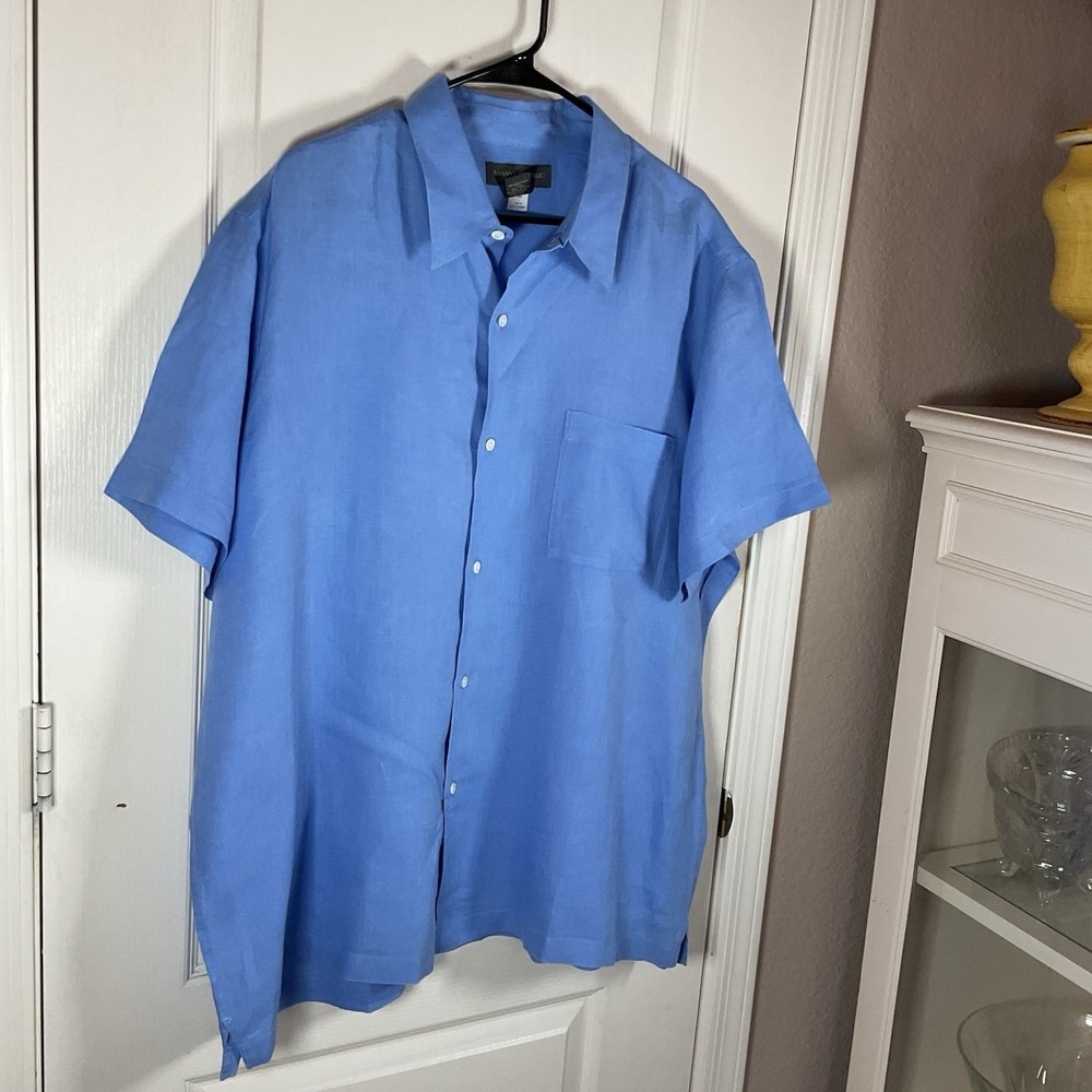 Banana Republic Men's XL Linen Shirt Sky Blue Short Sleeve Button Up Soft - Picture 2 of 5